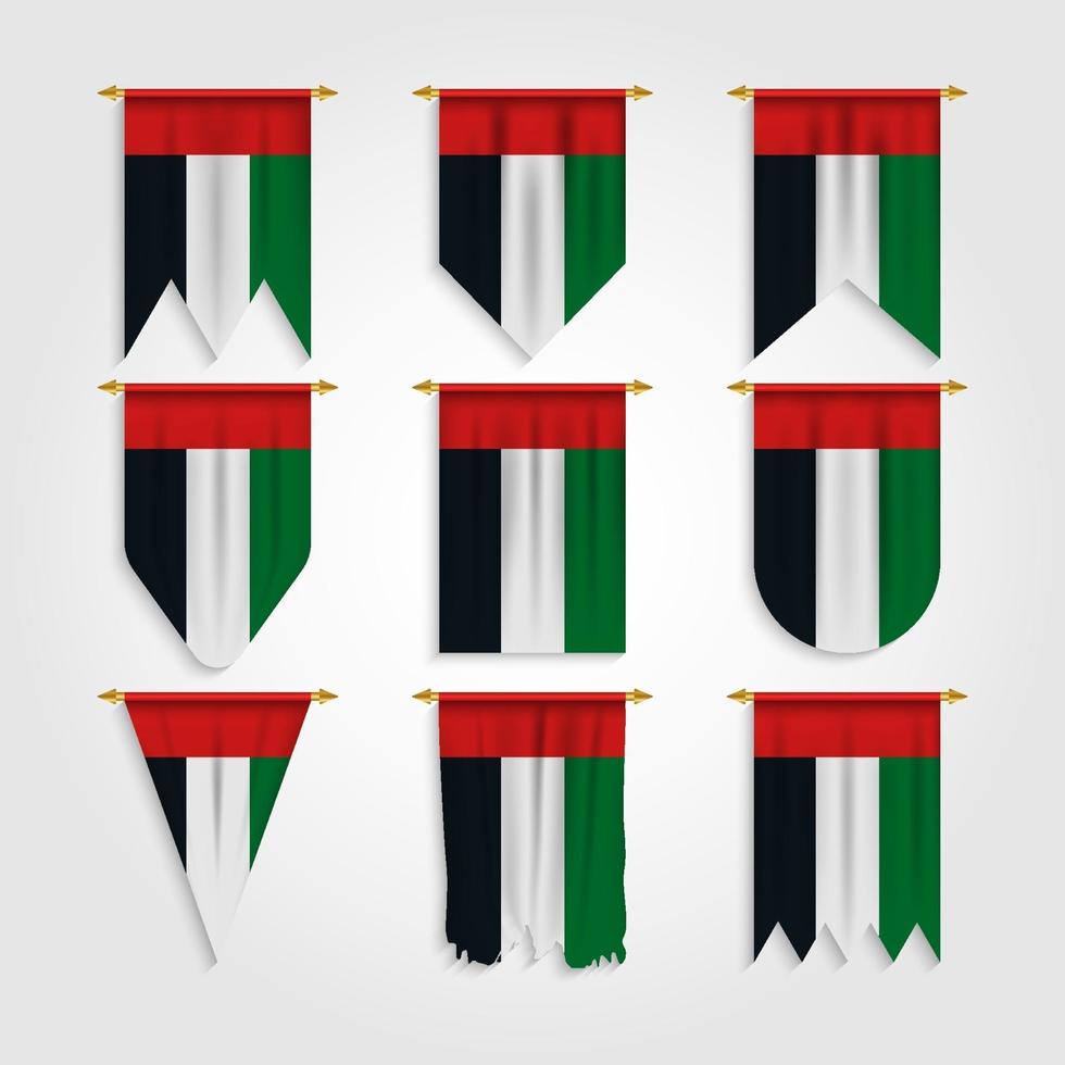 Bandera de los Emiratos Árabes Unidos en diferentes formas. vector