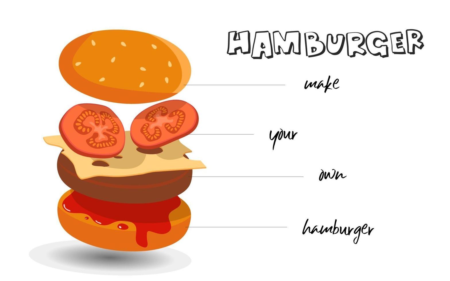 Hamburger ingredients isolated 3D stack vector