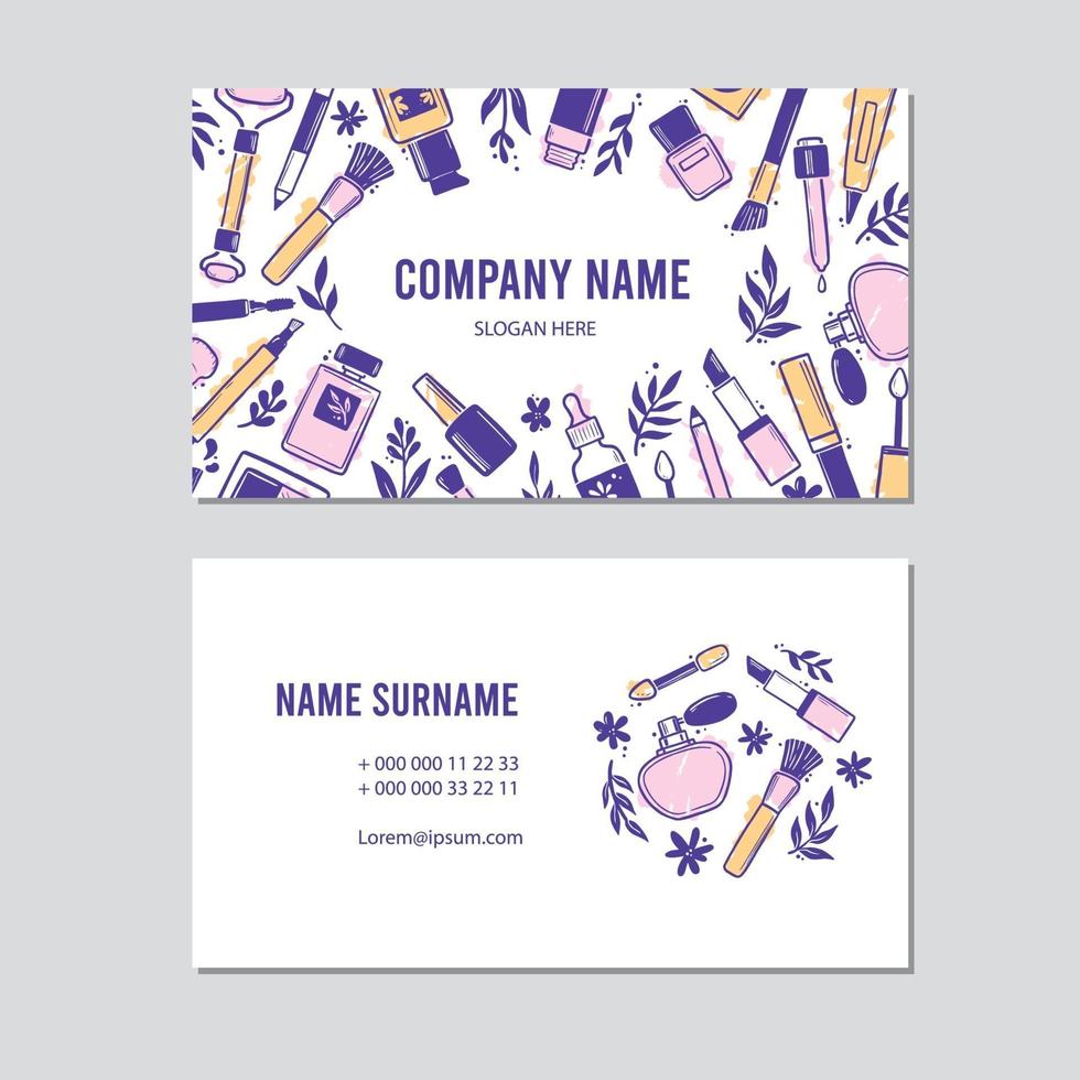 Visit card with makeup beauty cosmetic elements vector