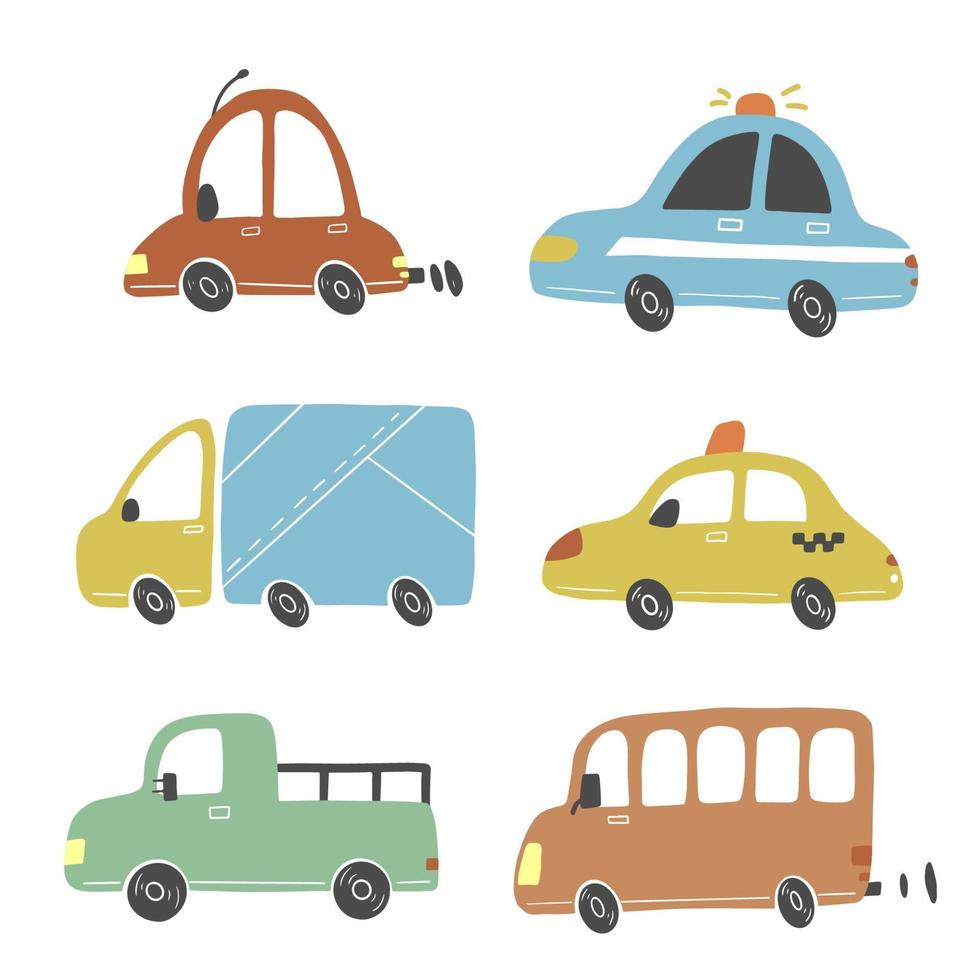 Set of kids style trasport. Vector illustration.