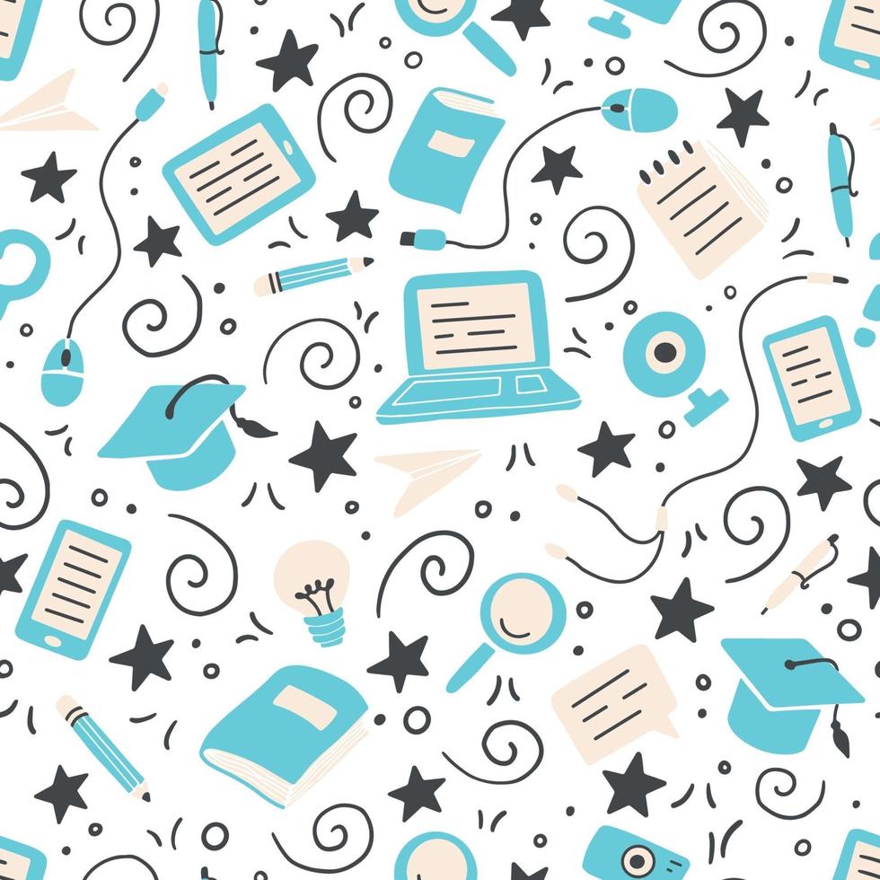 Hand drawn seamless pattern of online education elements. Vector. vector