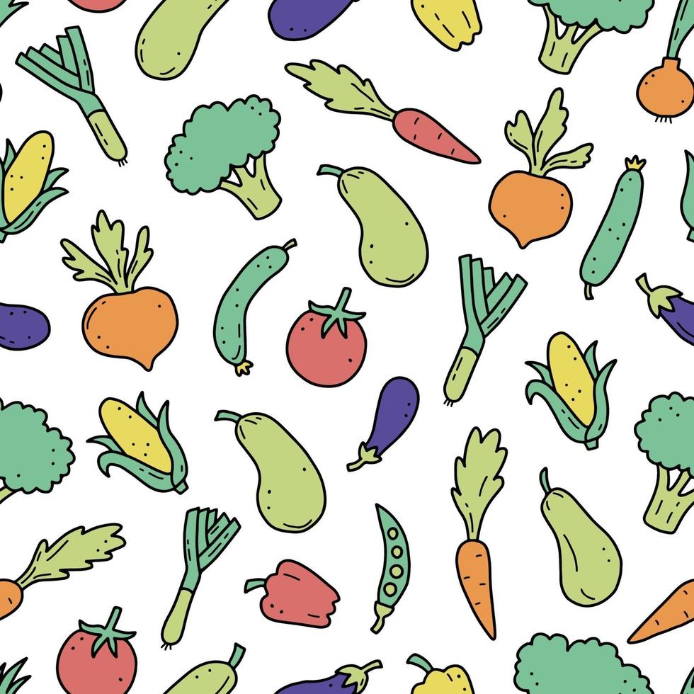 Hand drawn seamless pattern of vegetables. Vector illustration.