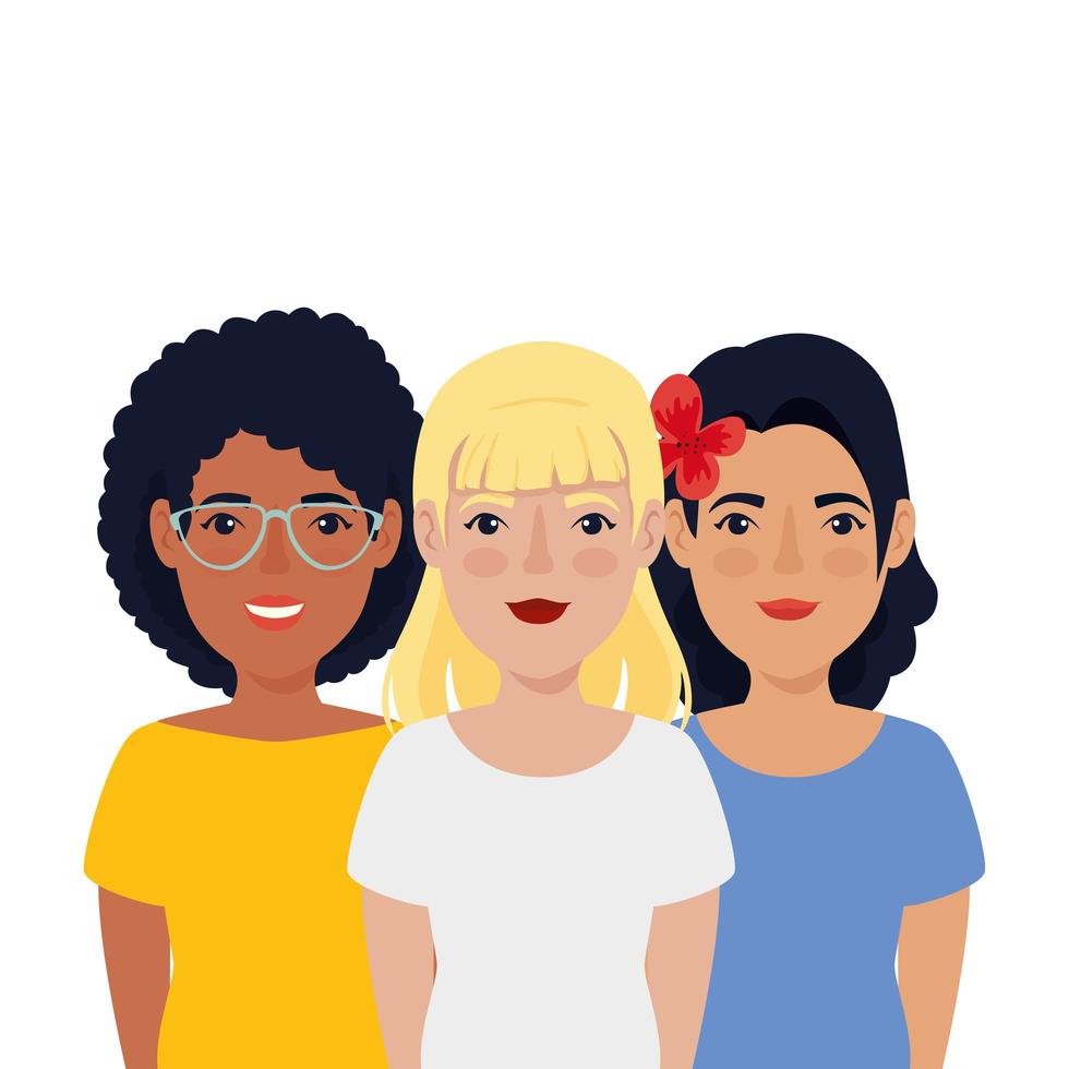 group of beautiful women avatar character icon vector