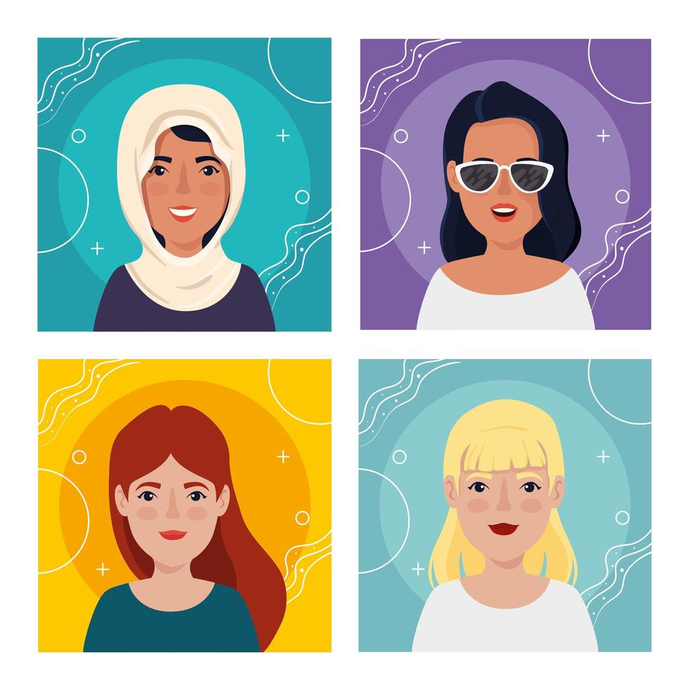 set images of women avatar character icon vector