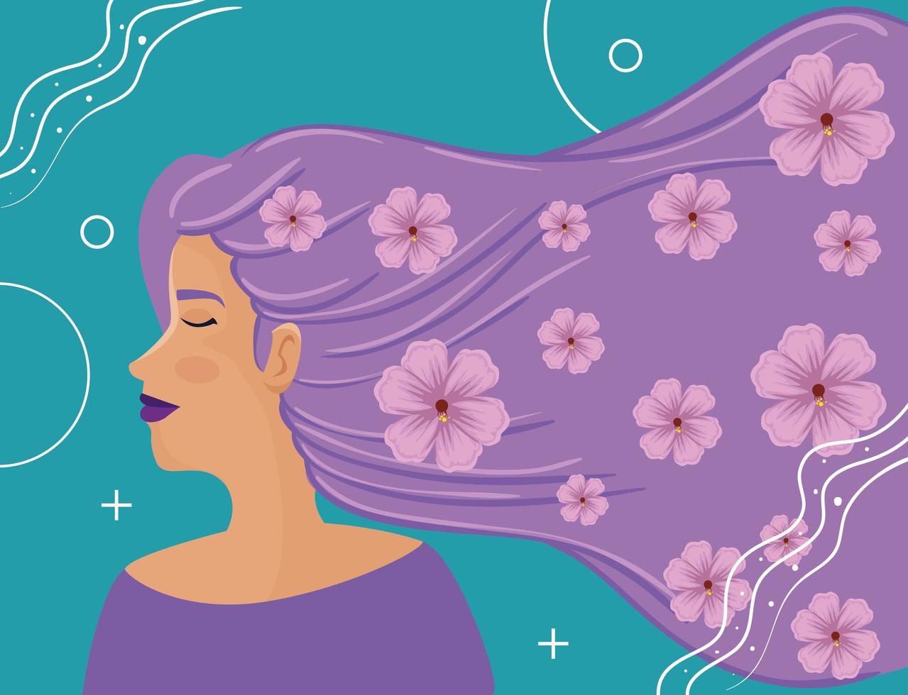 beautiful woman with hair purple and flowers vector