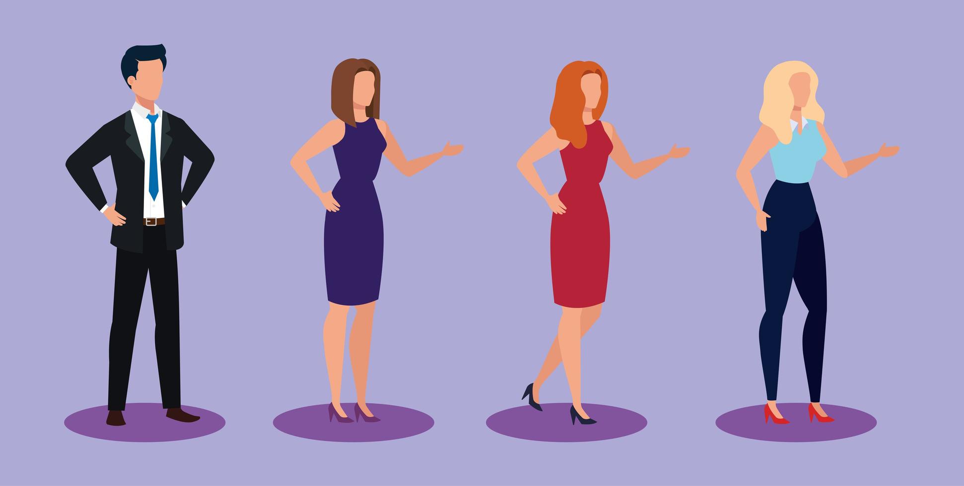 People avatars over purple background vector design