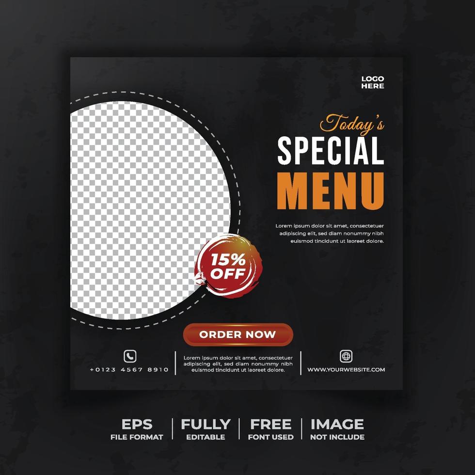 Special food menu social media template black color vector
