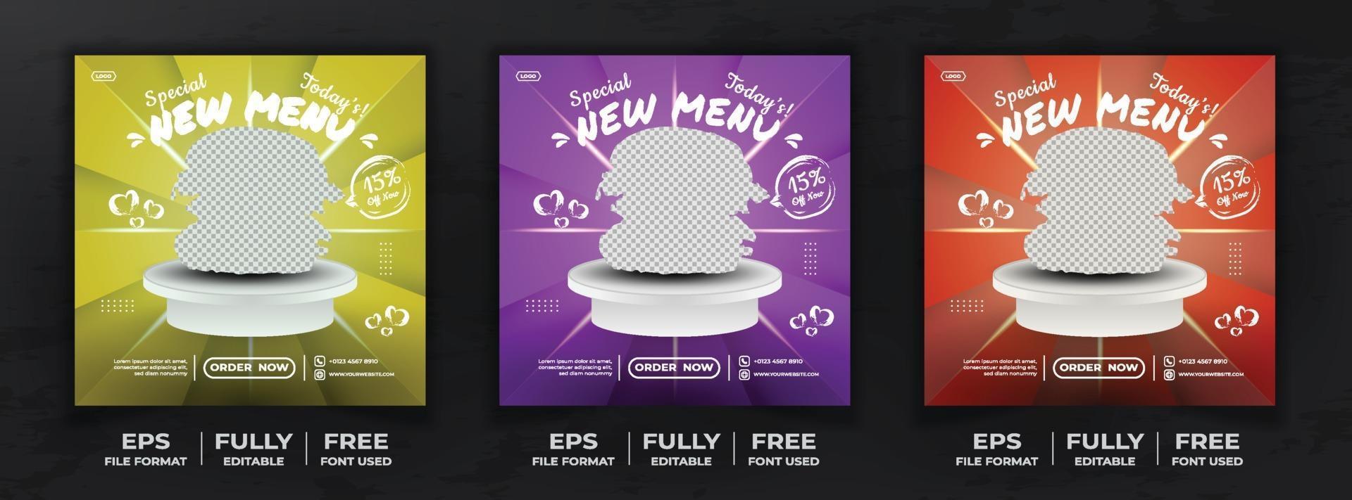 Special new menu social media template set vector