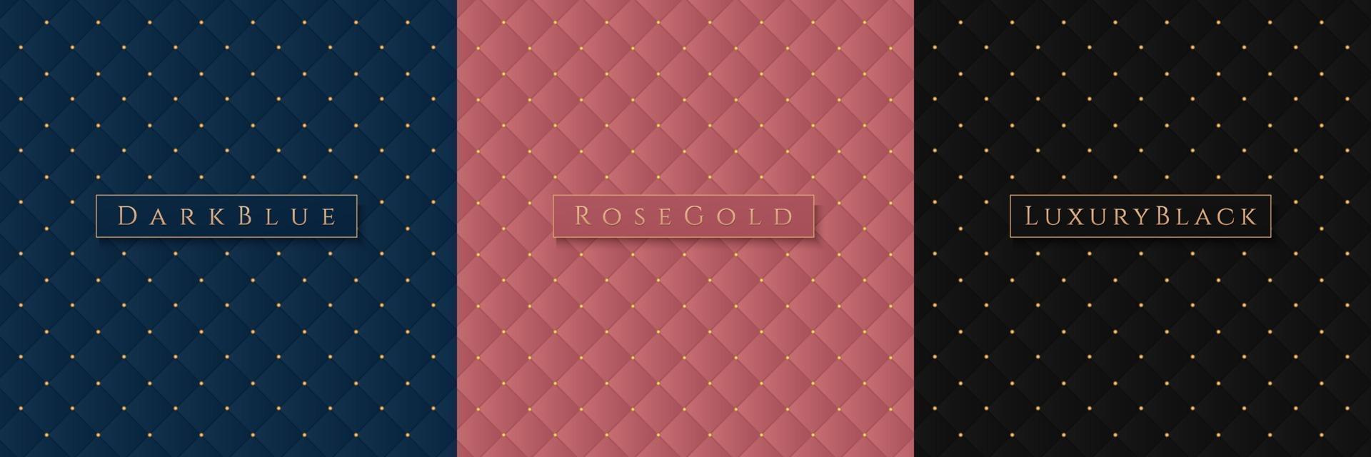 Set of abstract luxury black, pink, dark blues square and gold dots vector