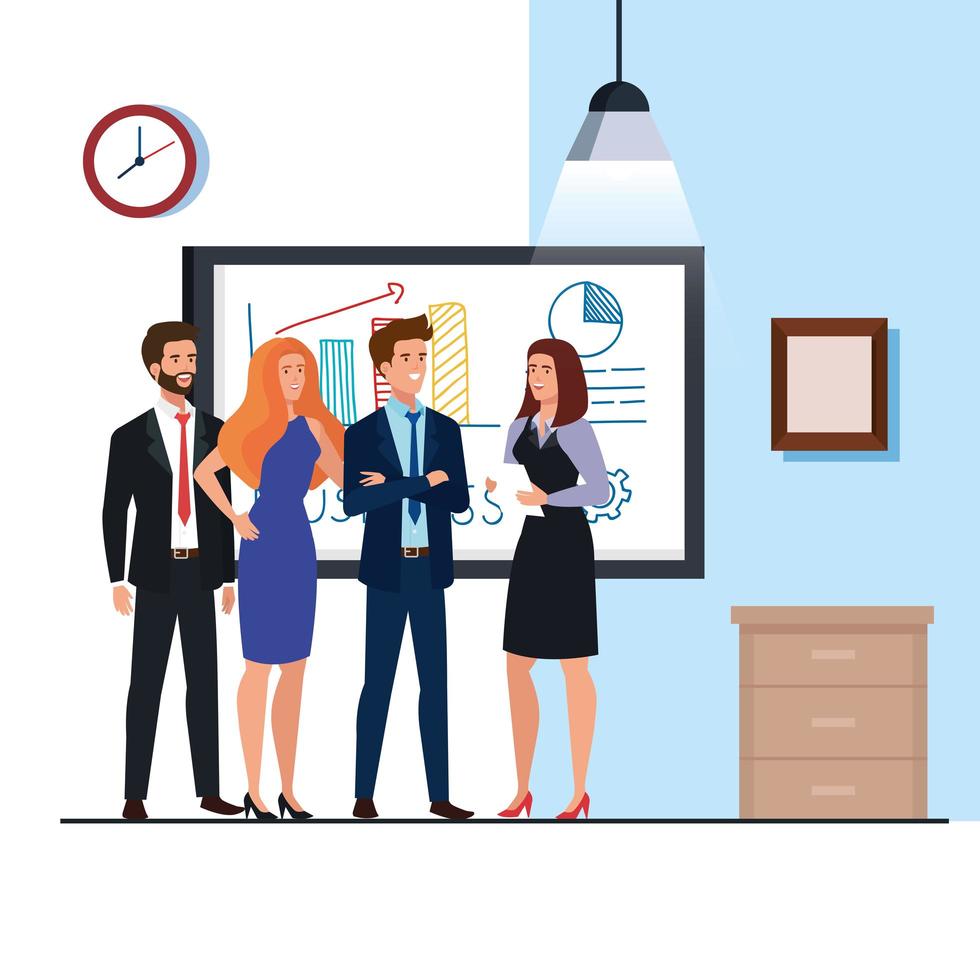 business people meeting with infographics presentation vector