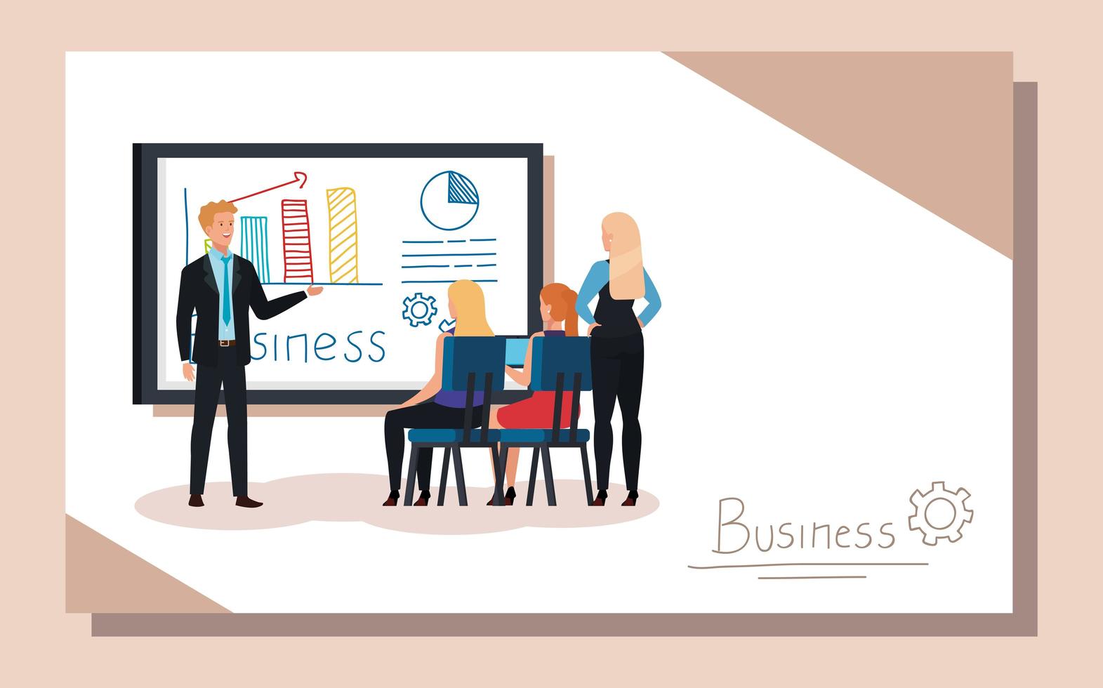 business people meeting with infographics presentation vector
