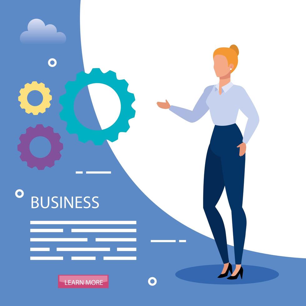 business woman with gears avatar character vector