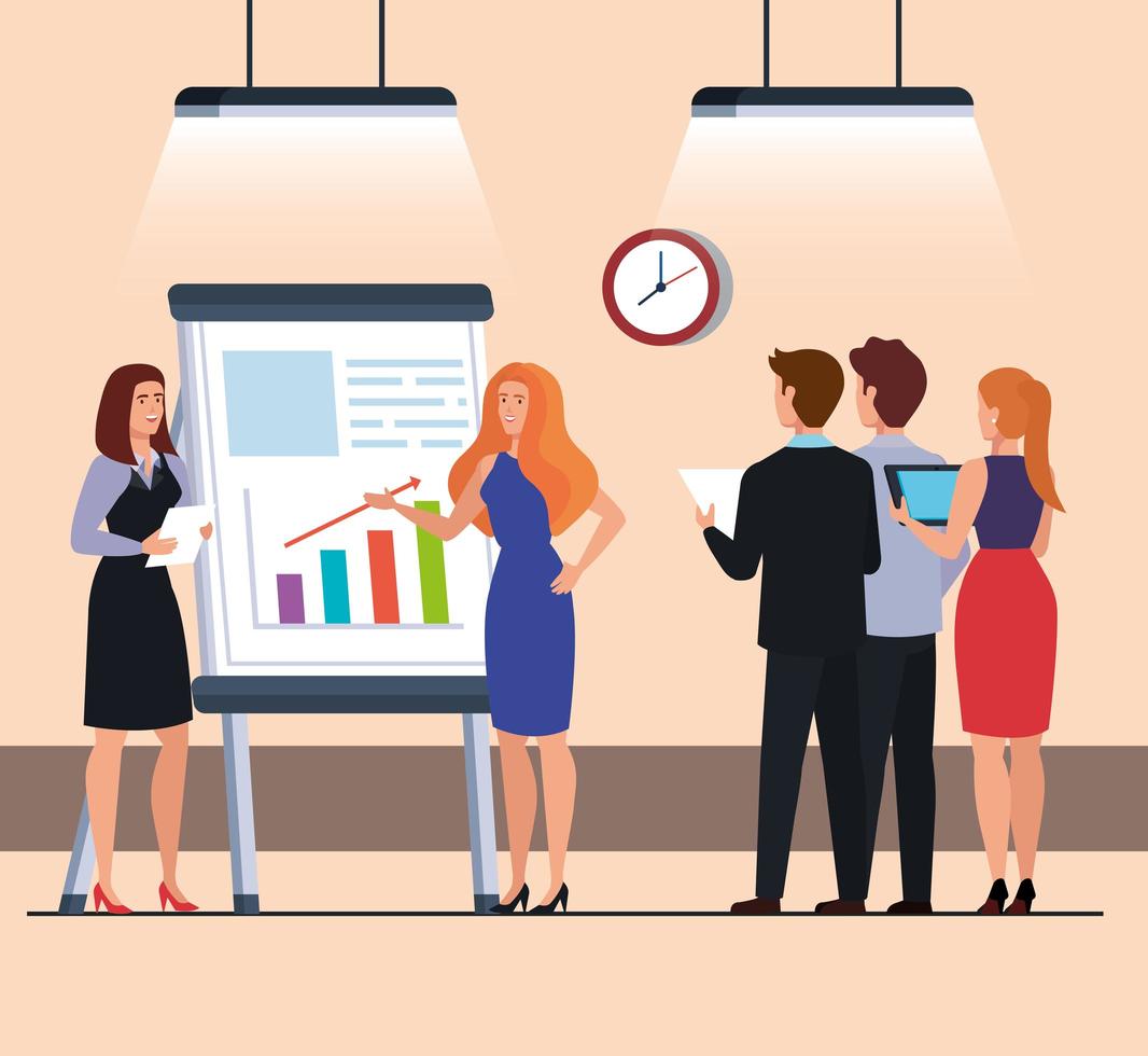 business people meeting with infographics presentation vector