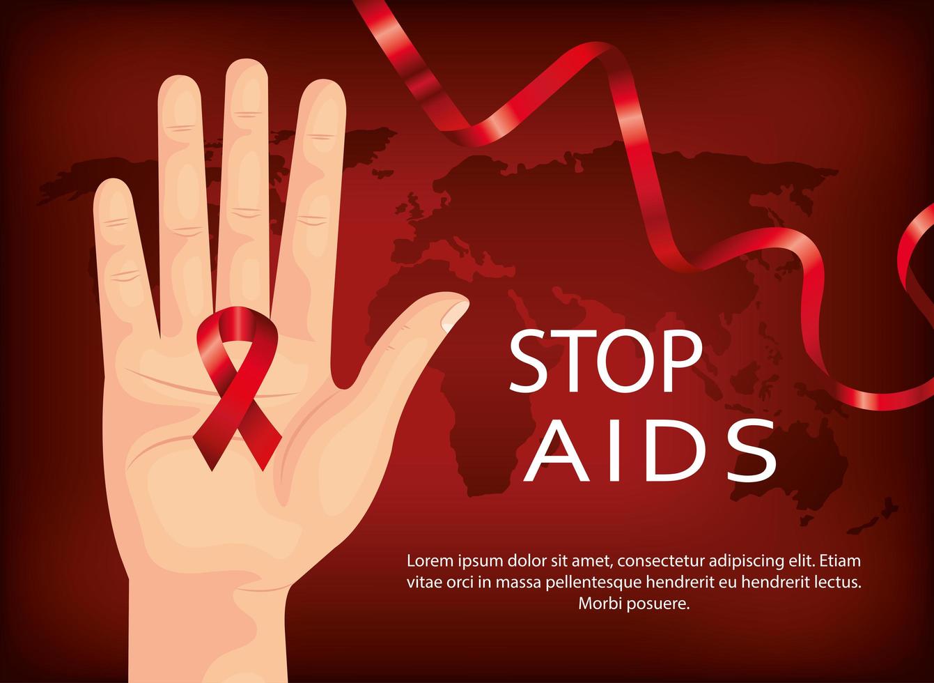 poster of stop aids day with hand and ribbon vector