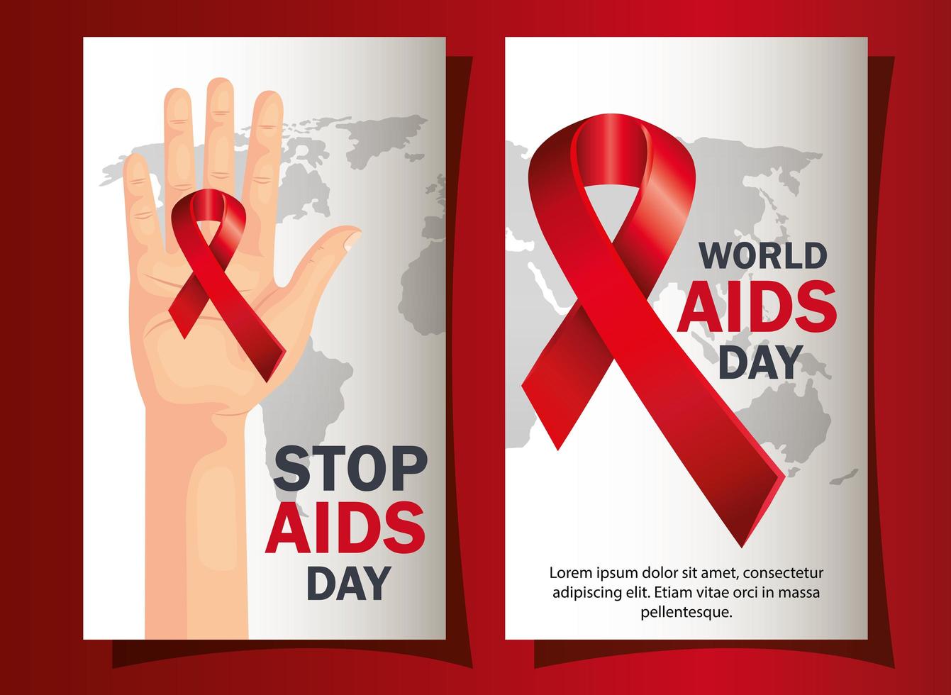 set poster of world aids day with decoration vector