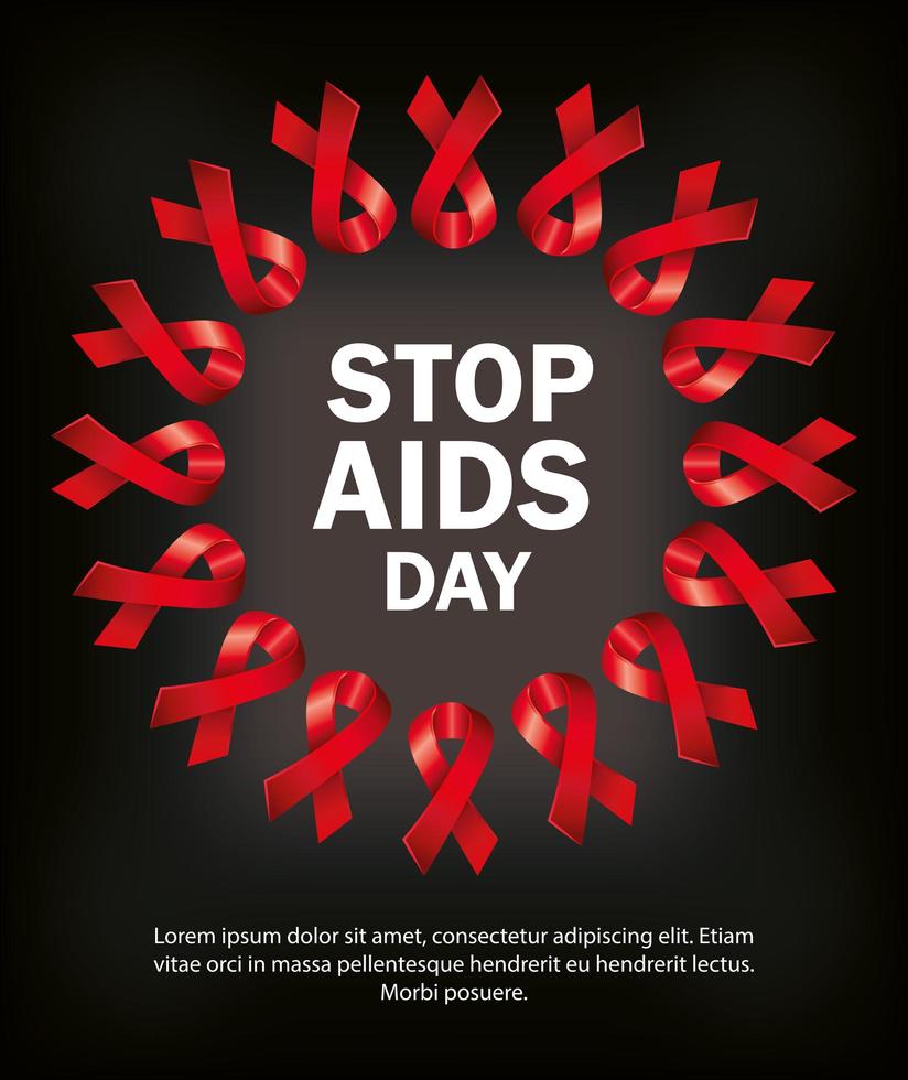 poster of world aids day and ribbons with circular frame vector