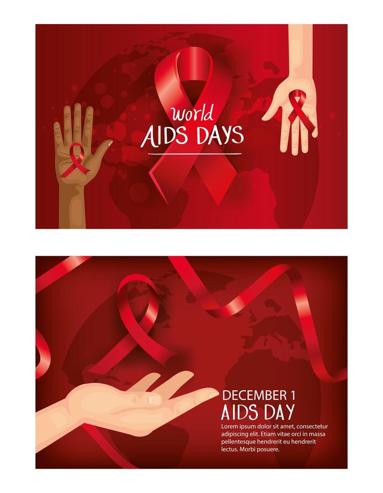 set poster of world aids day with decoration vector