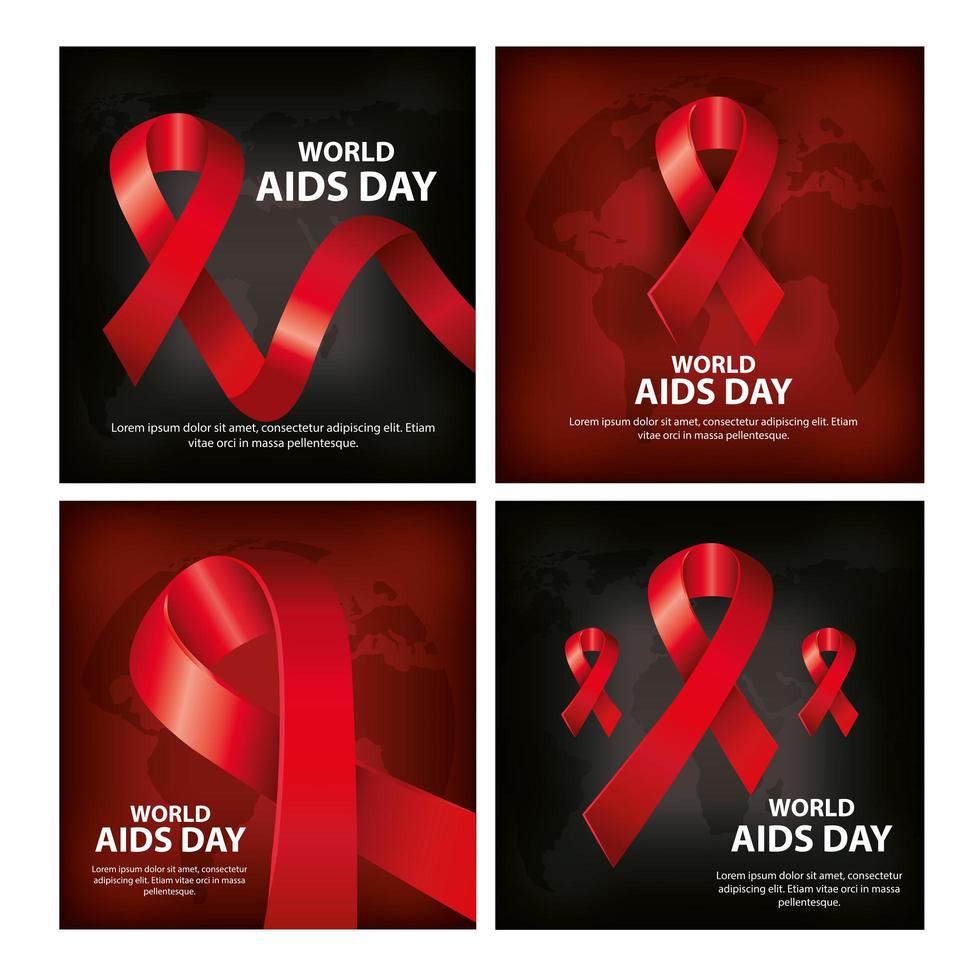 set poster of world aids day with decoration vector