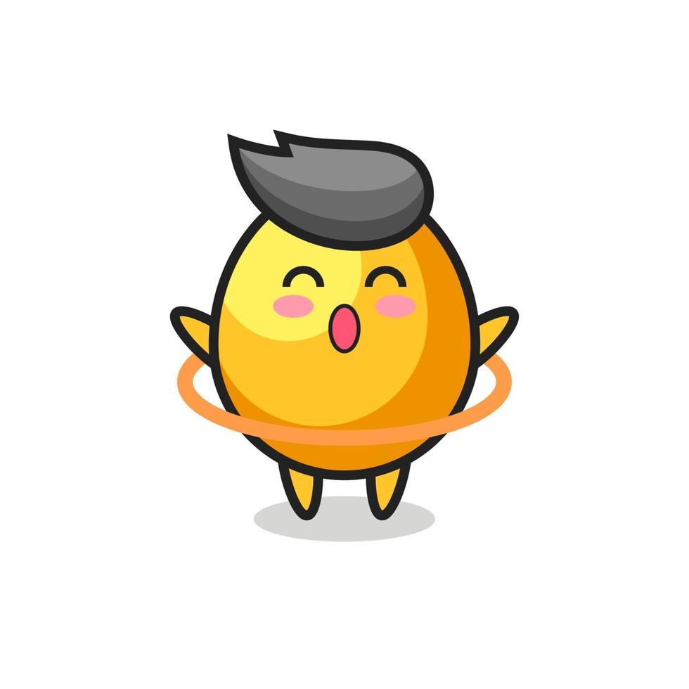 cute golden egg cartoon is playing hula hoop vector