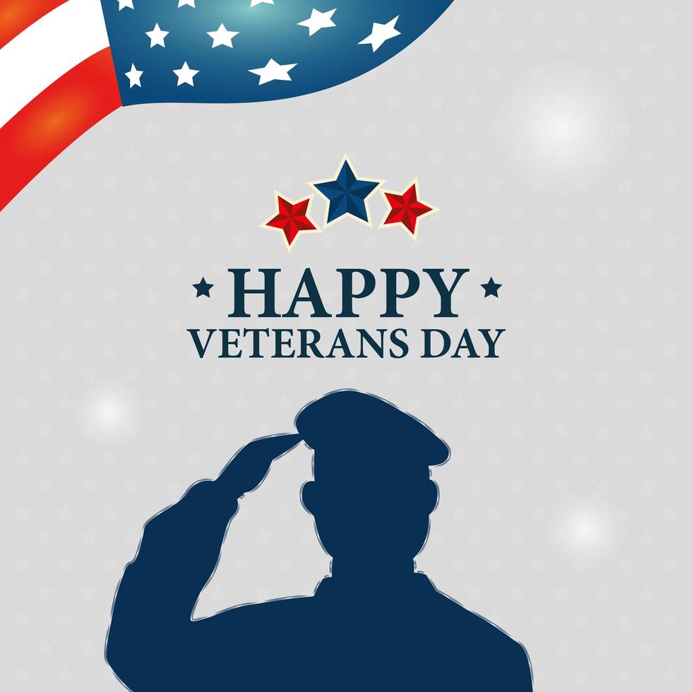 celebración del día de los veteranos con silueta militar y estrellas vector