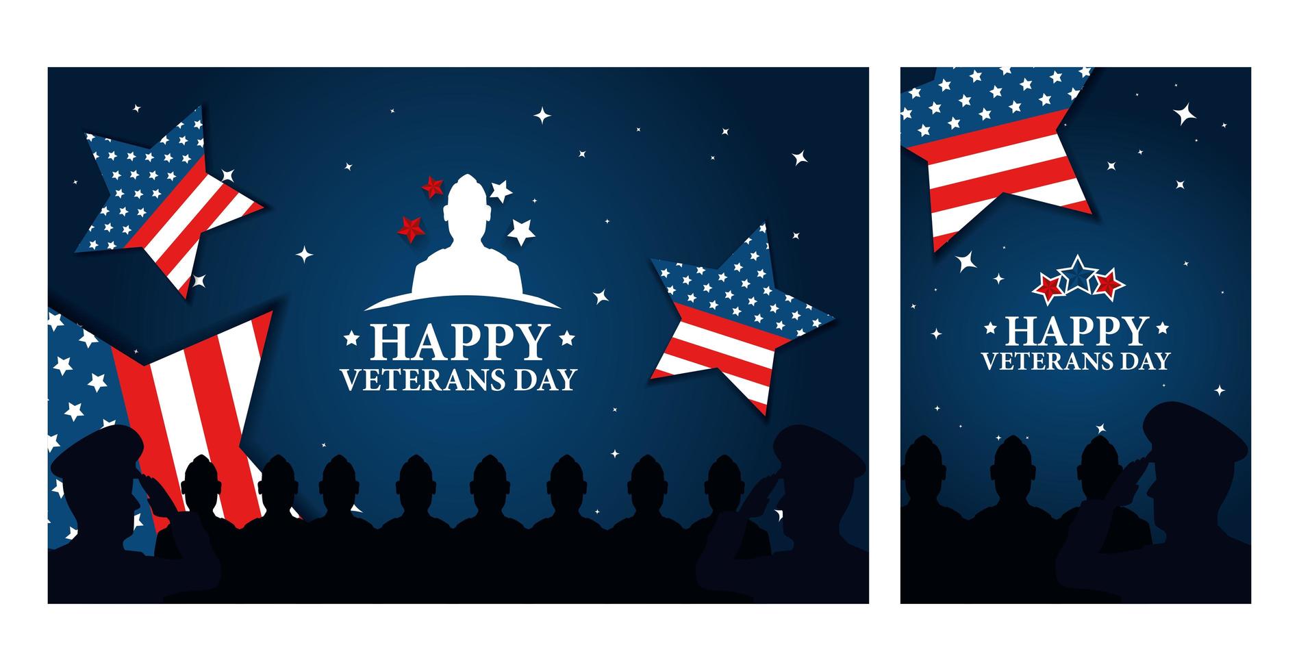 set of poster veterans day with decoration vector