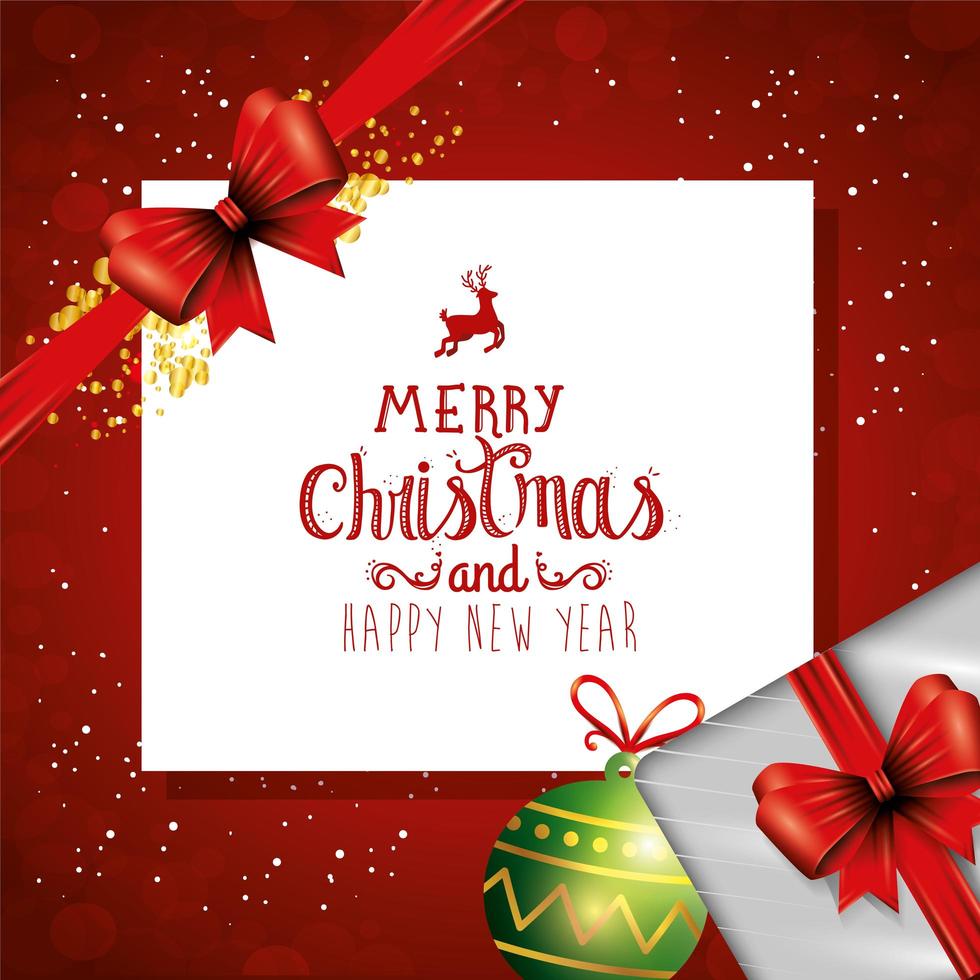 poster of merry christmas and happy new year with decoration vector