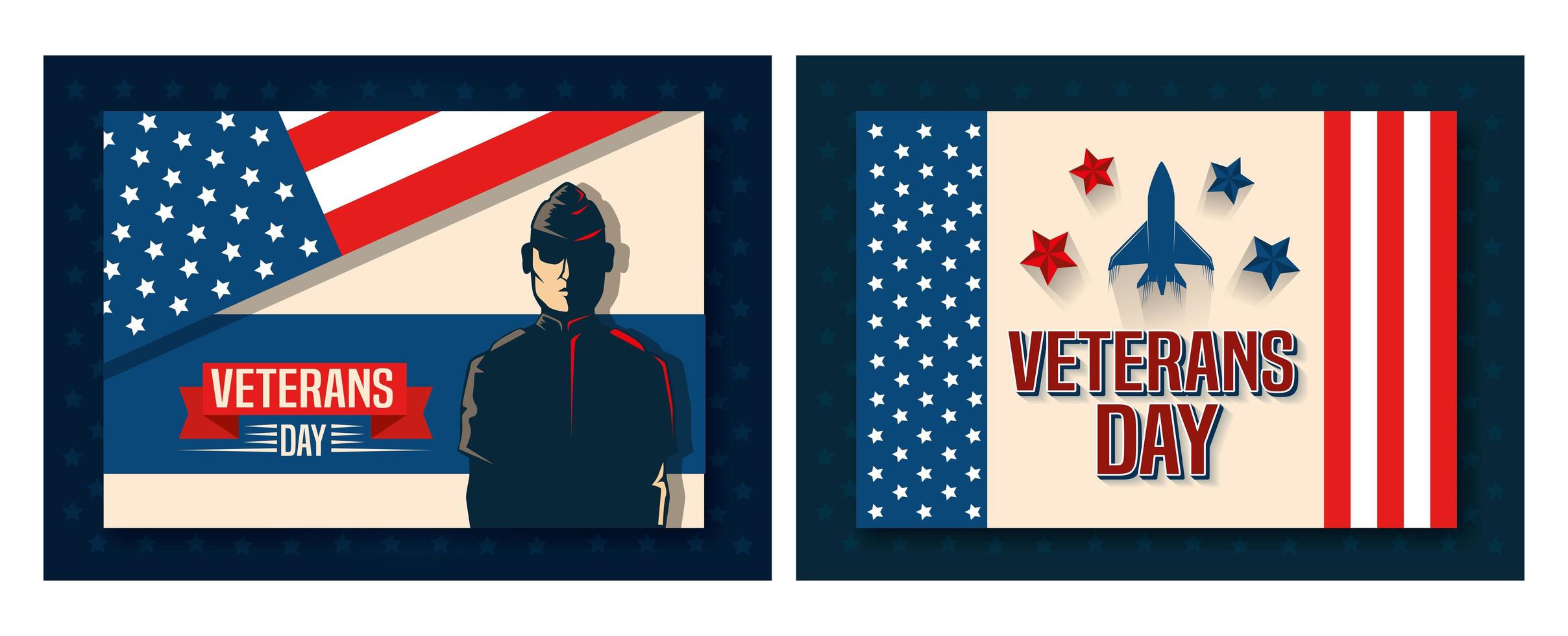 set of poster veterans day with decoration vector