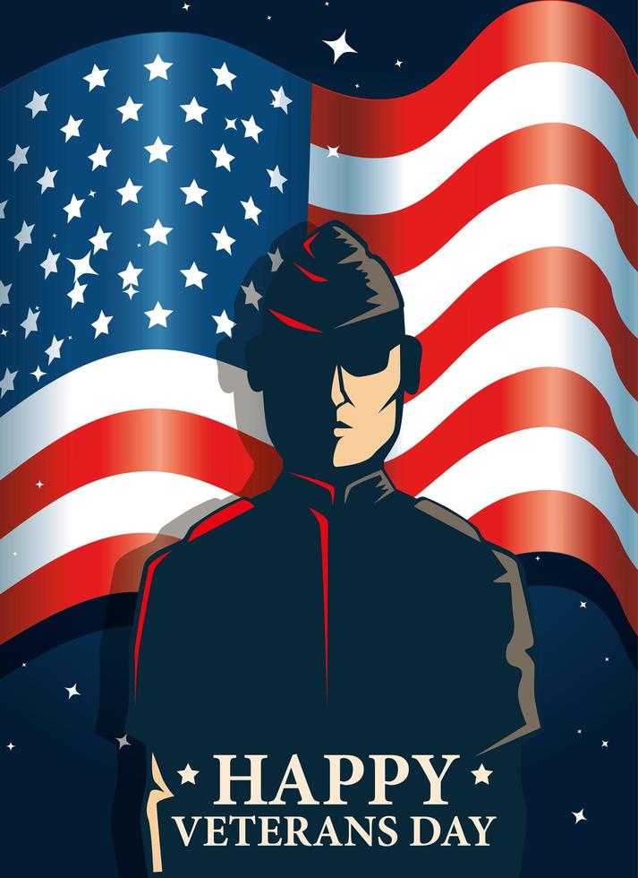 happy veterans day celebration with military and flag vector