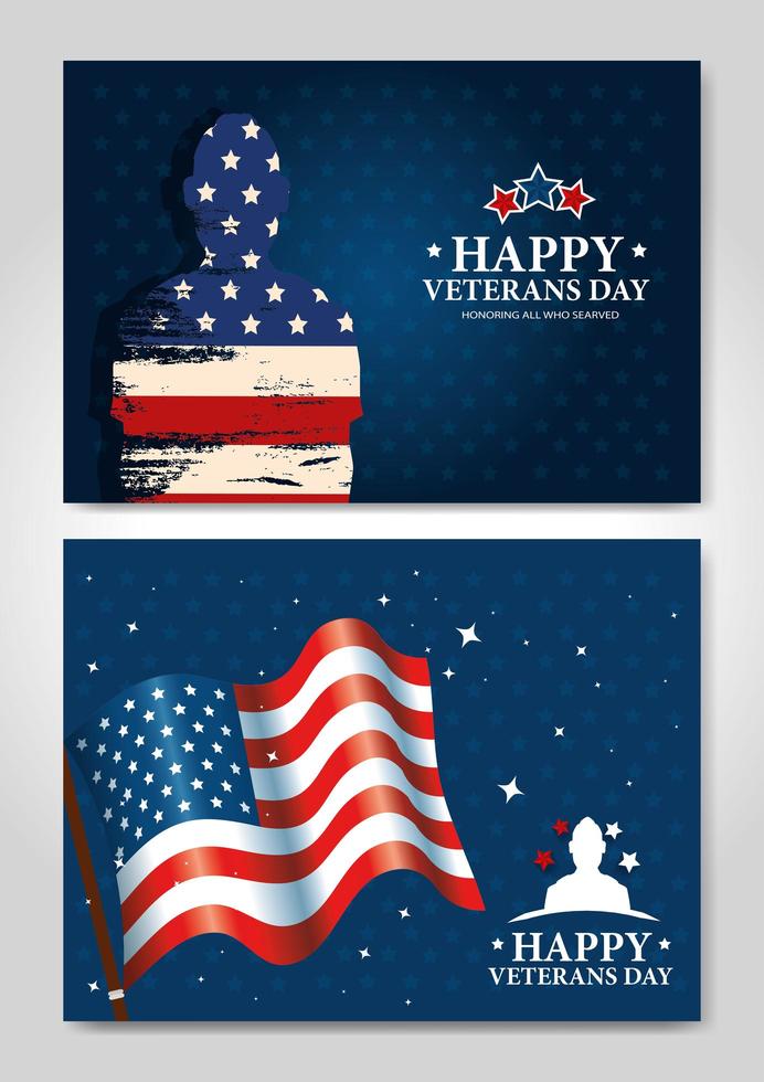 set of poster veterans day with decoration vector