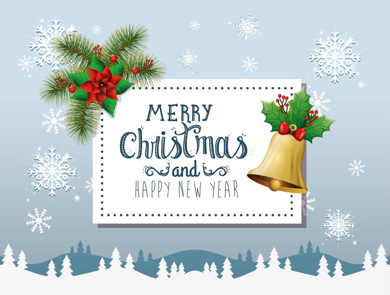 poster of merry christmas and happy new year with bell vector