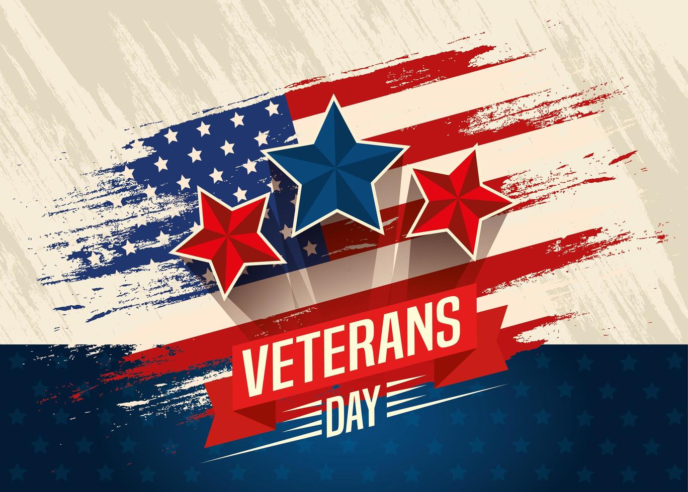 veterans day celebration with flag and stars vector