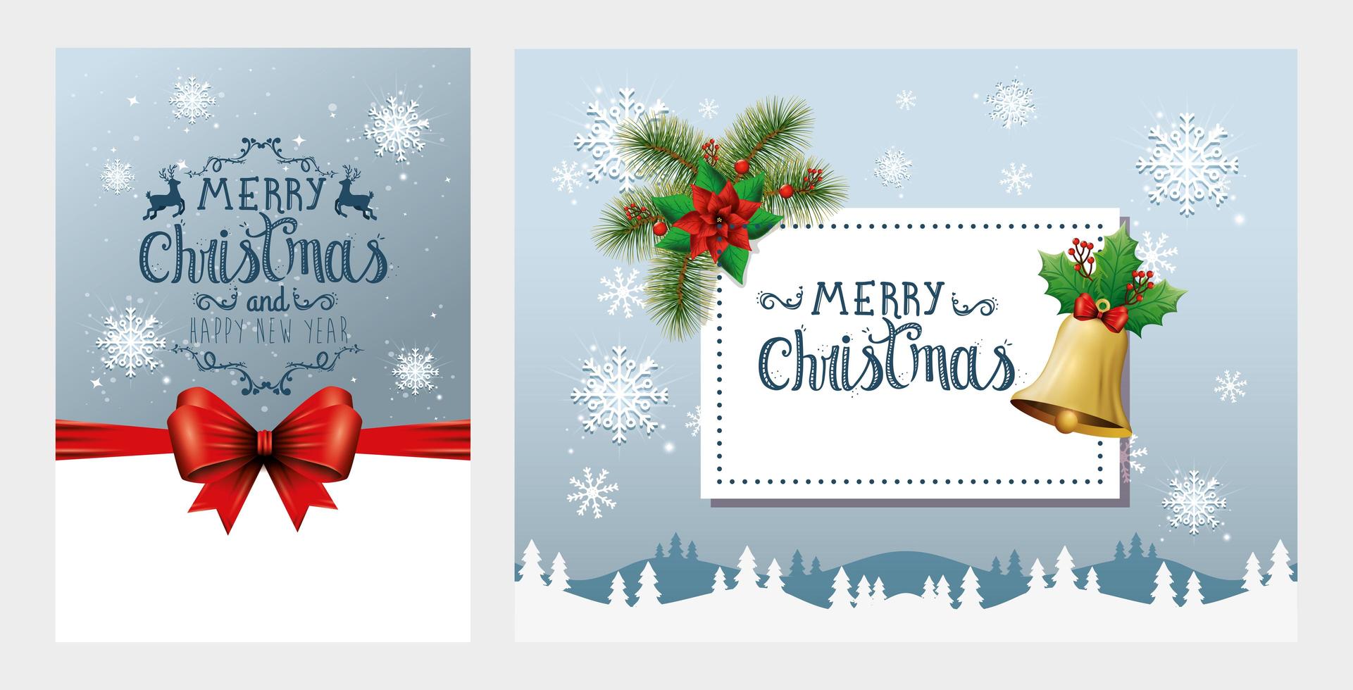 set poster of merry christmas and happy new year with decoration vector