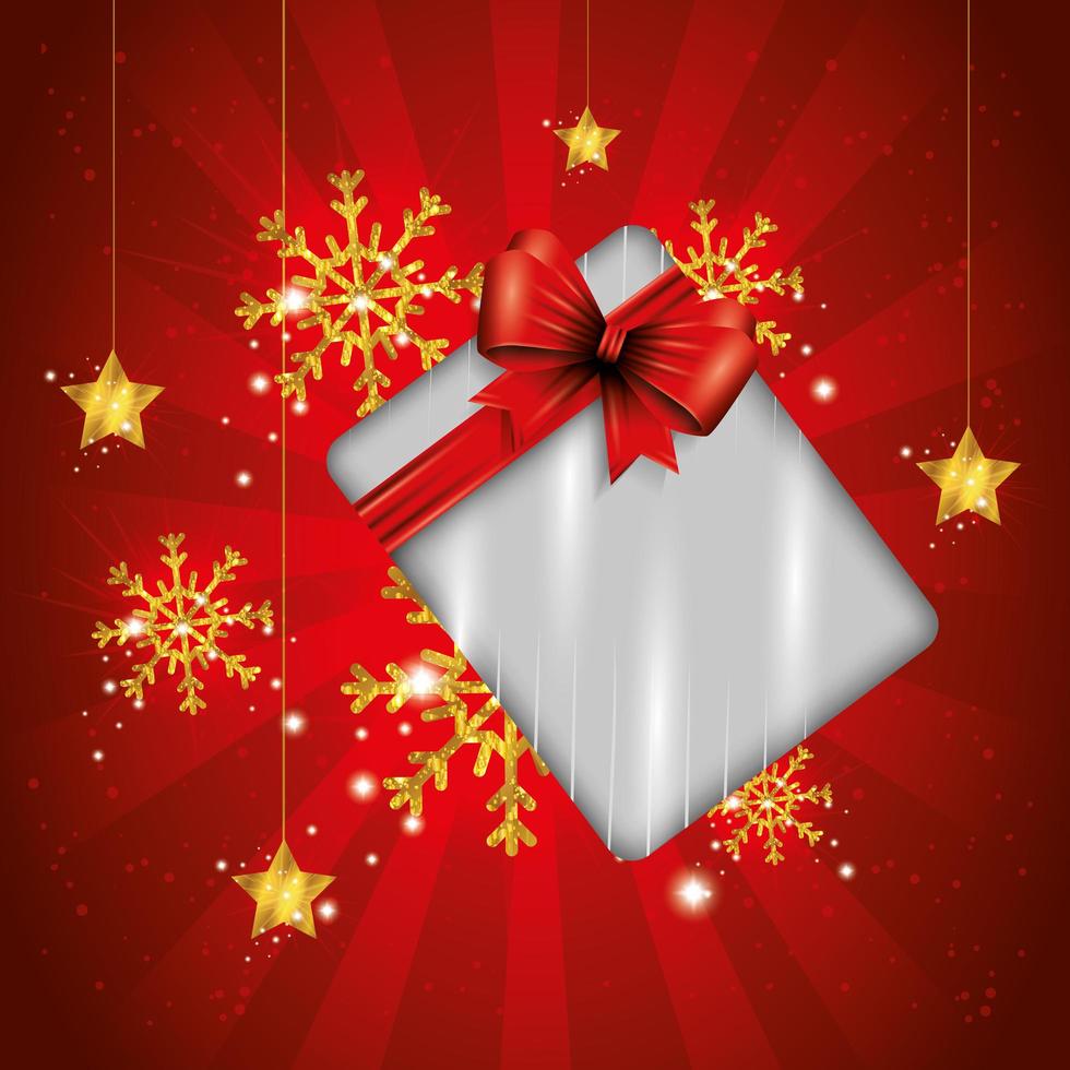 poster with gift box and snowflakes vector