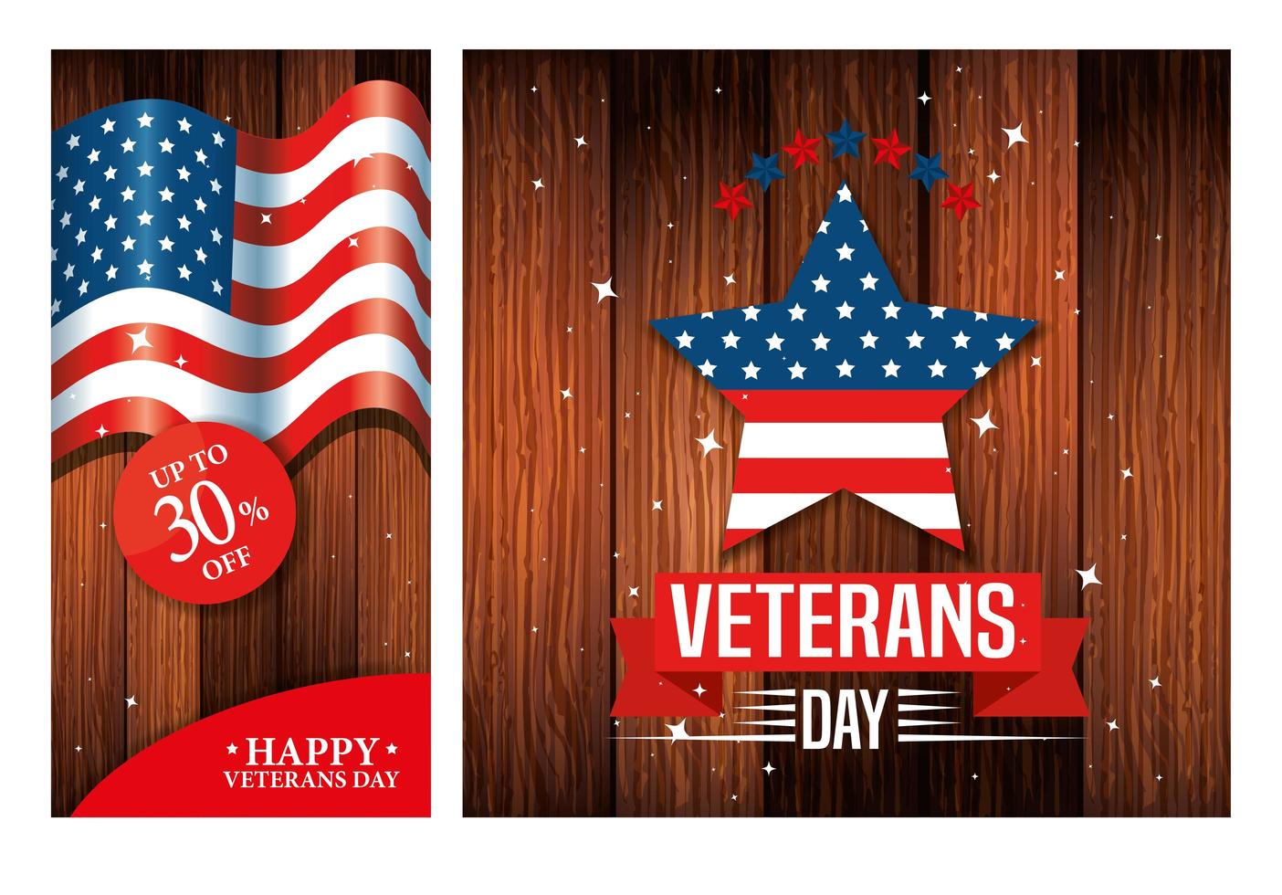 set of poster veterans day with promotion and decoration vector