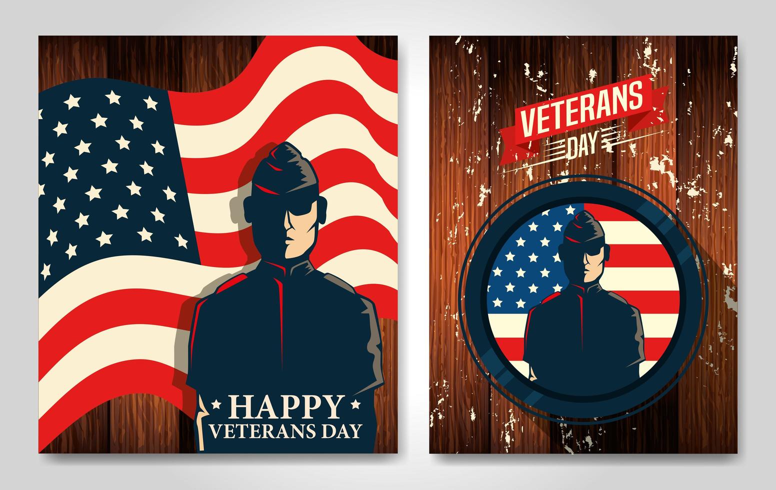 set of poster veterans day with decoration vector