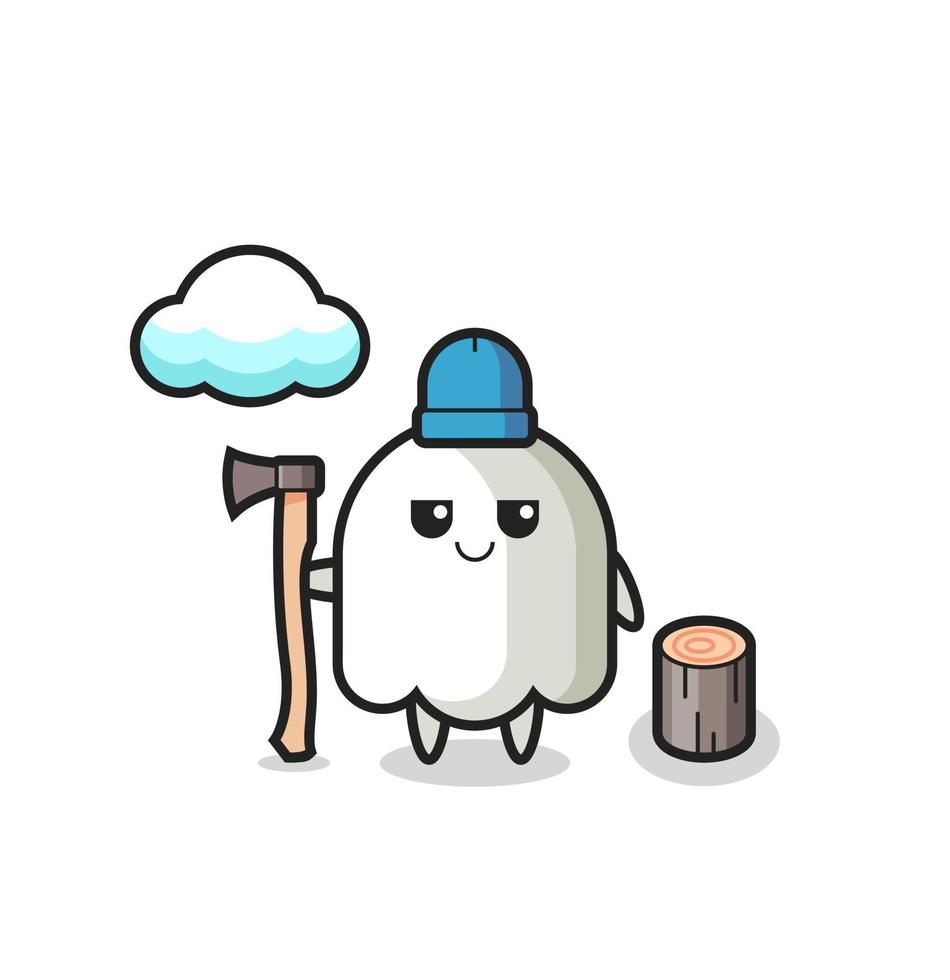 Character cartoon of ghost as a woodcutter vector