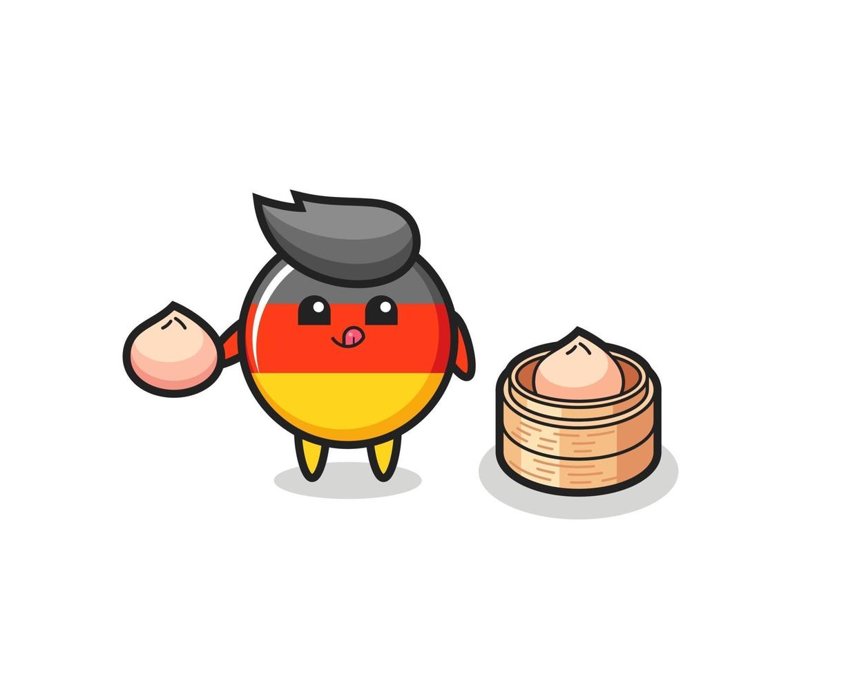 cute germany flag badge character eating steamed buns vector