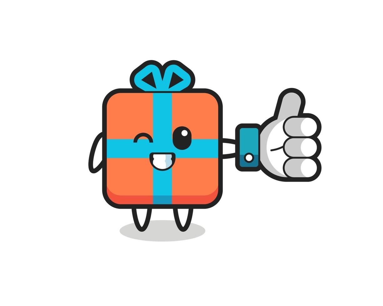 cute gift box with social media thumbs up symbol vector