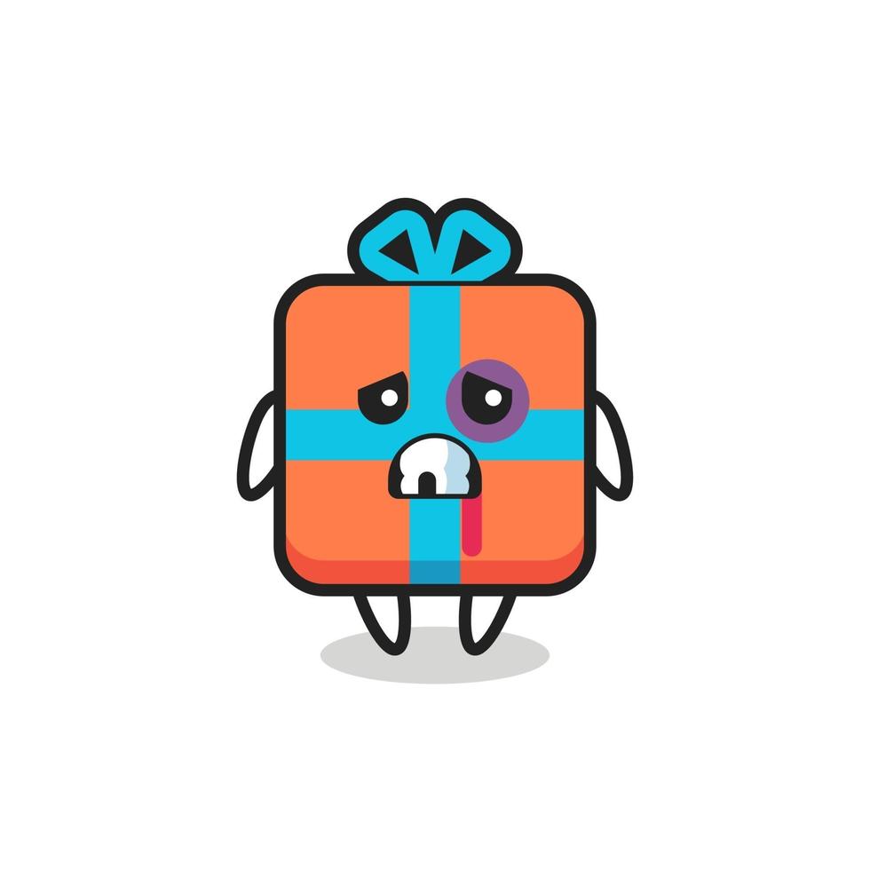 injured gift box character with a bruised face vector