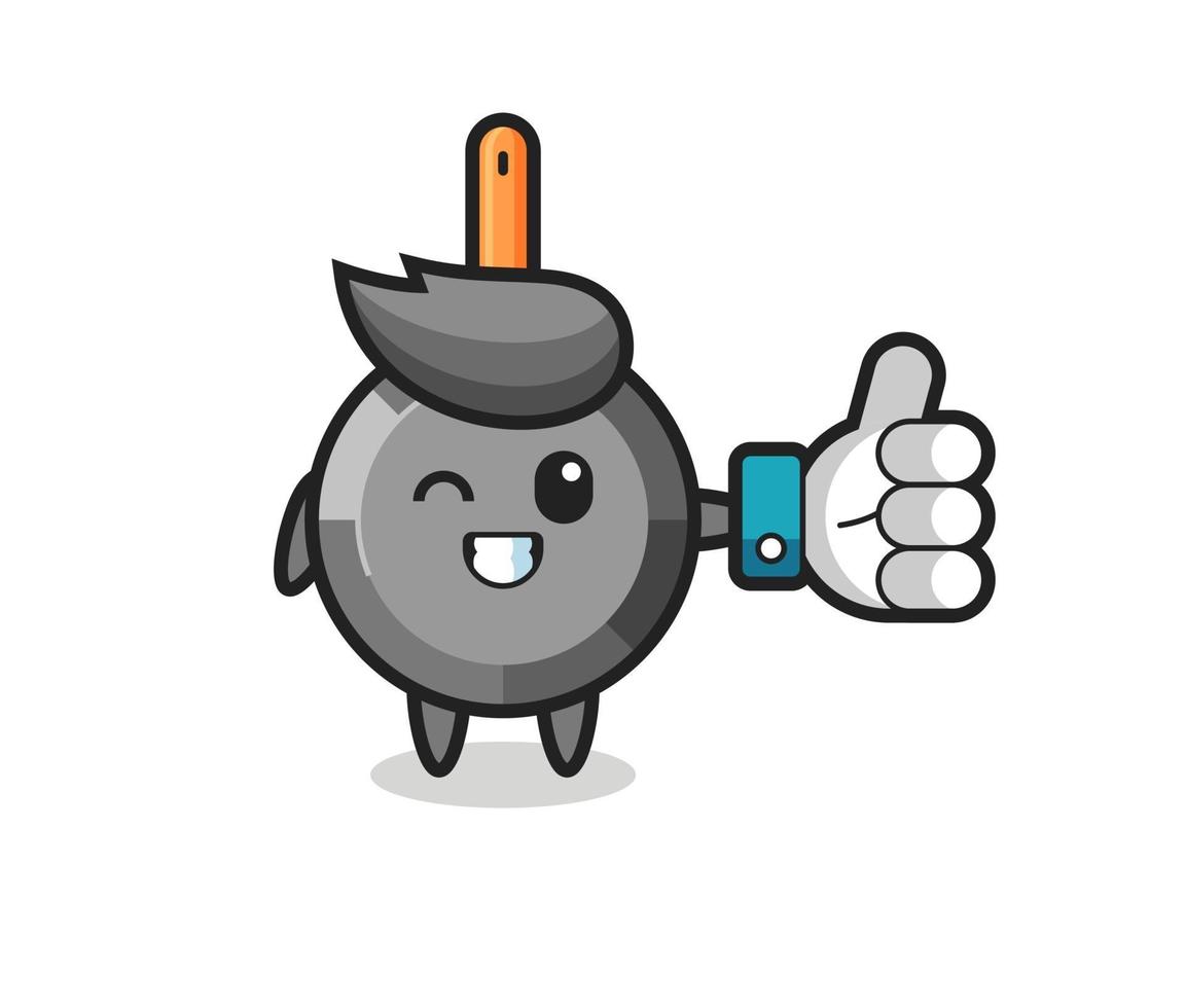 cute frying pan with social media thumbs up symbol vector