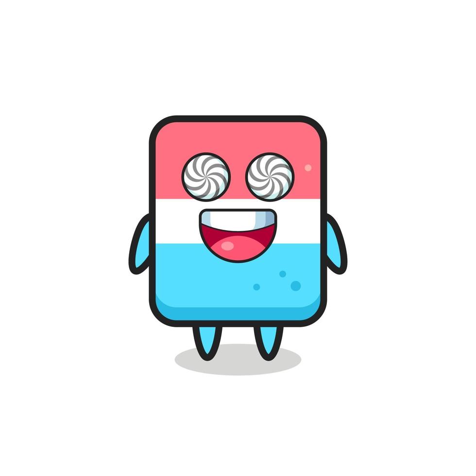 cute eraser character with hypnotized eyes vector