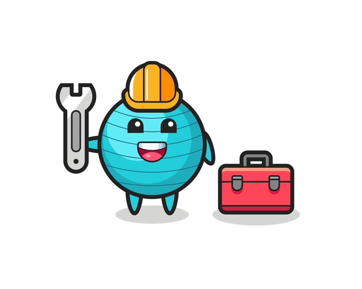 Mascot cartoon of exercise ball as a mechanic vector