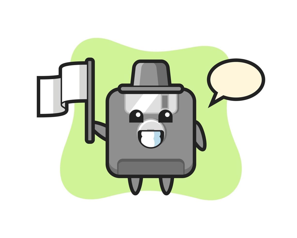 Cartoon character of floppy disk holding a flag vector