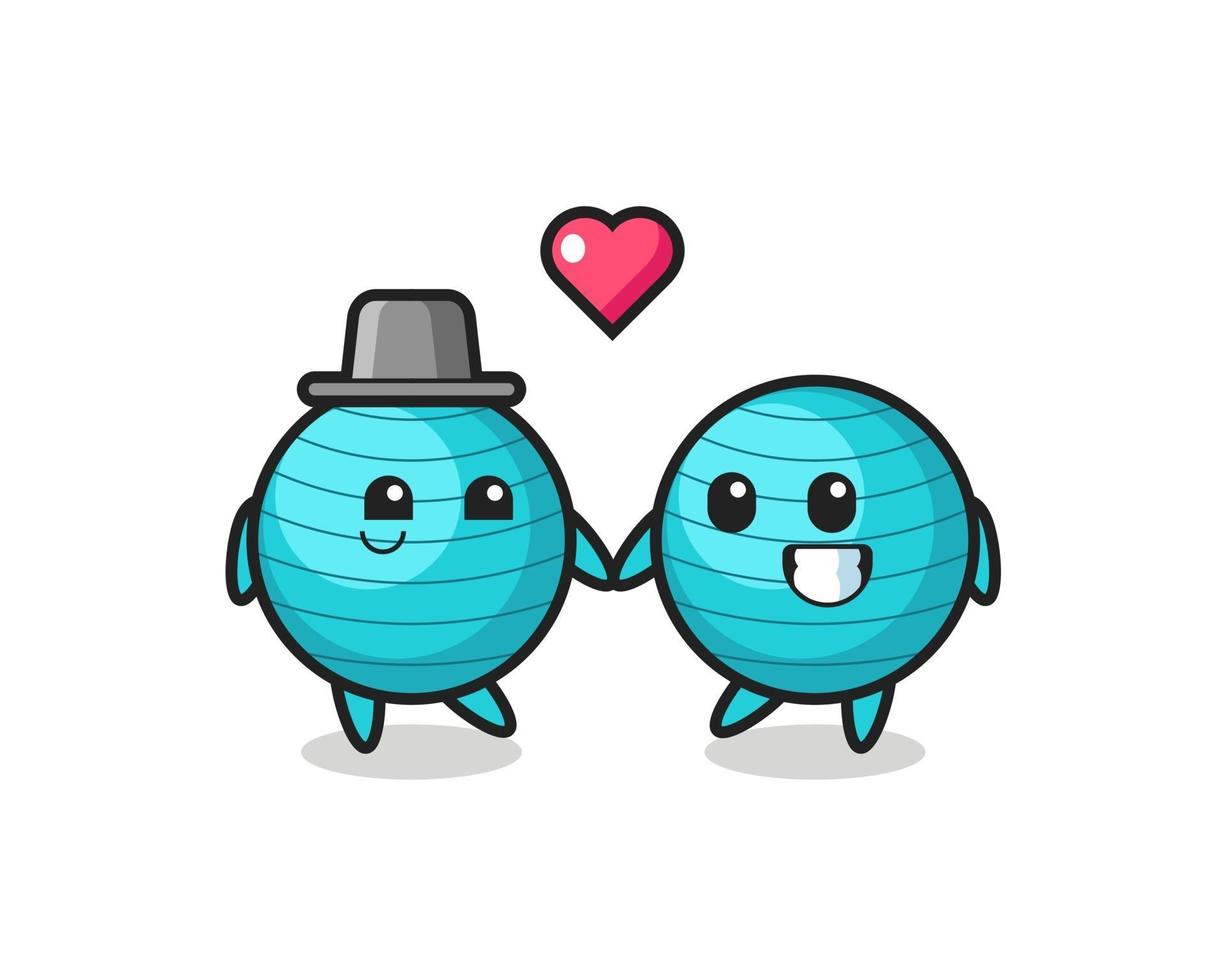 exercise ball cartoon character couple with fall in love gesture vector