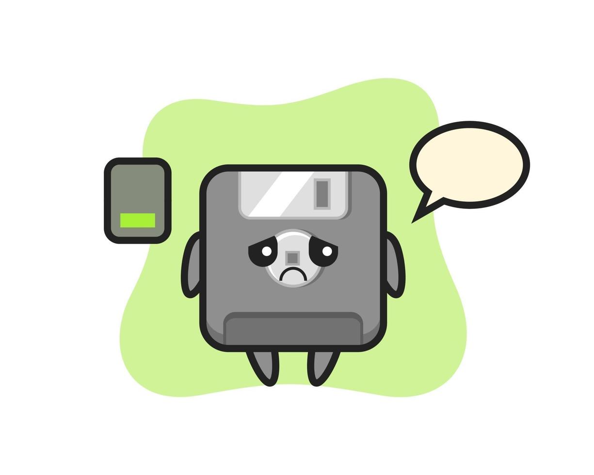 floppy disk mascot character doing a tired gesture vector