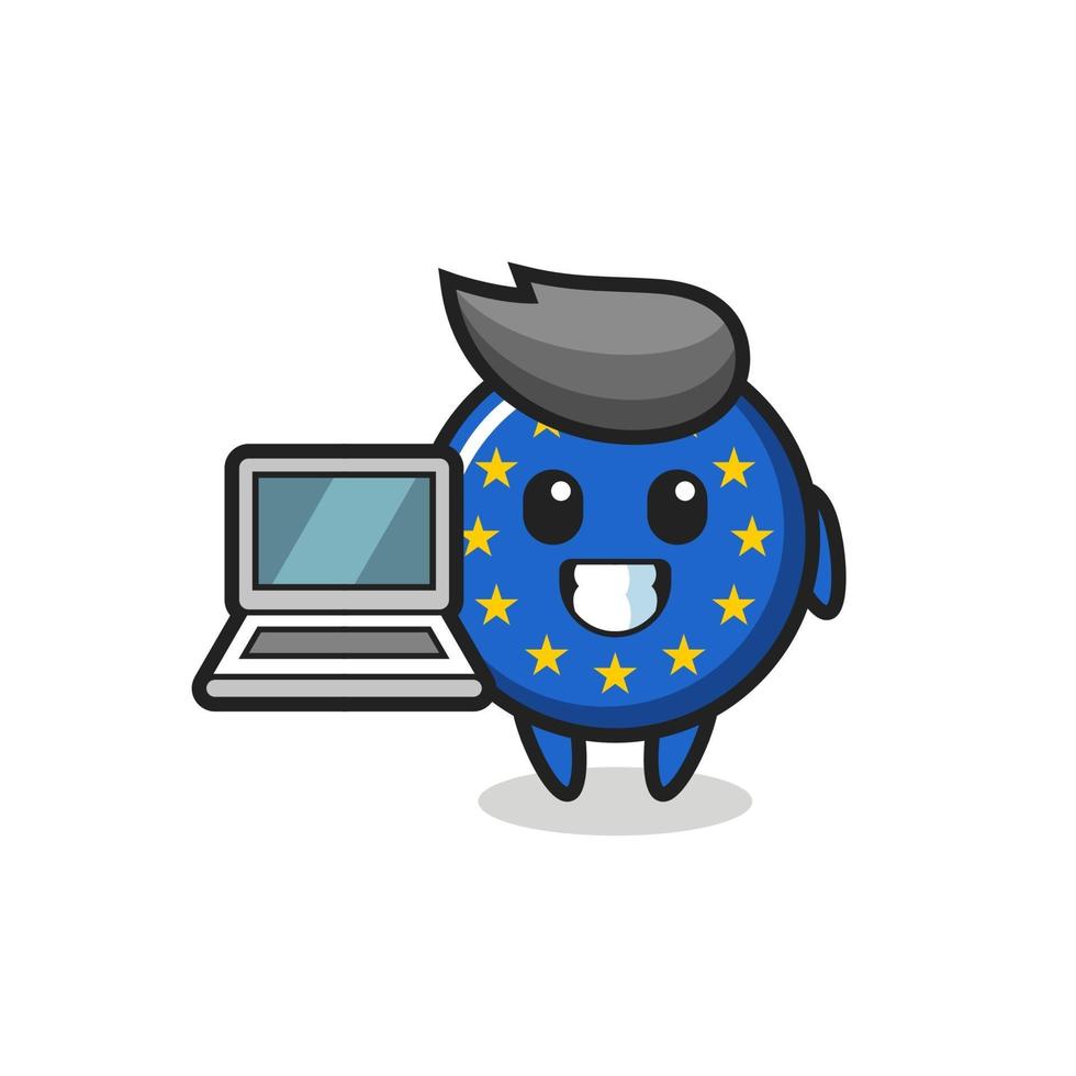Mascot Illustration of europe flag badge with a laptop vector