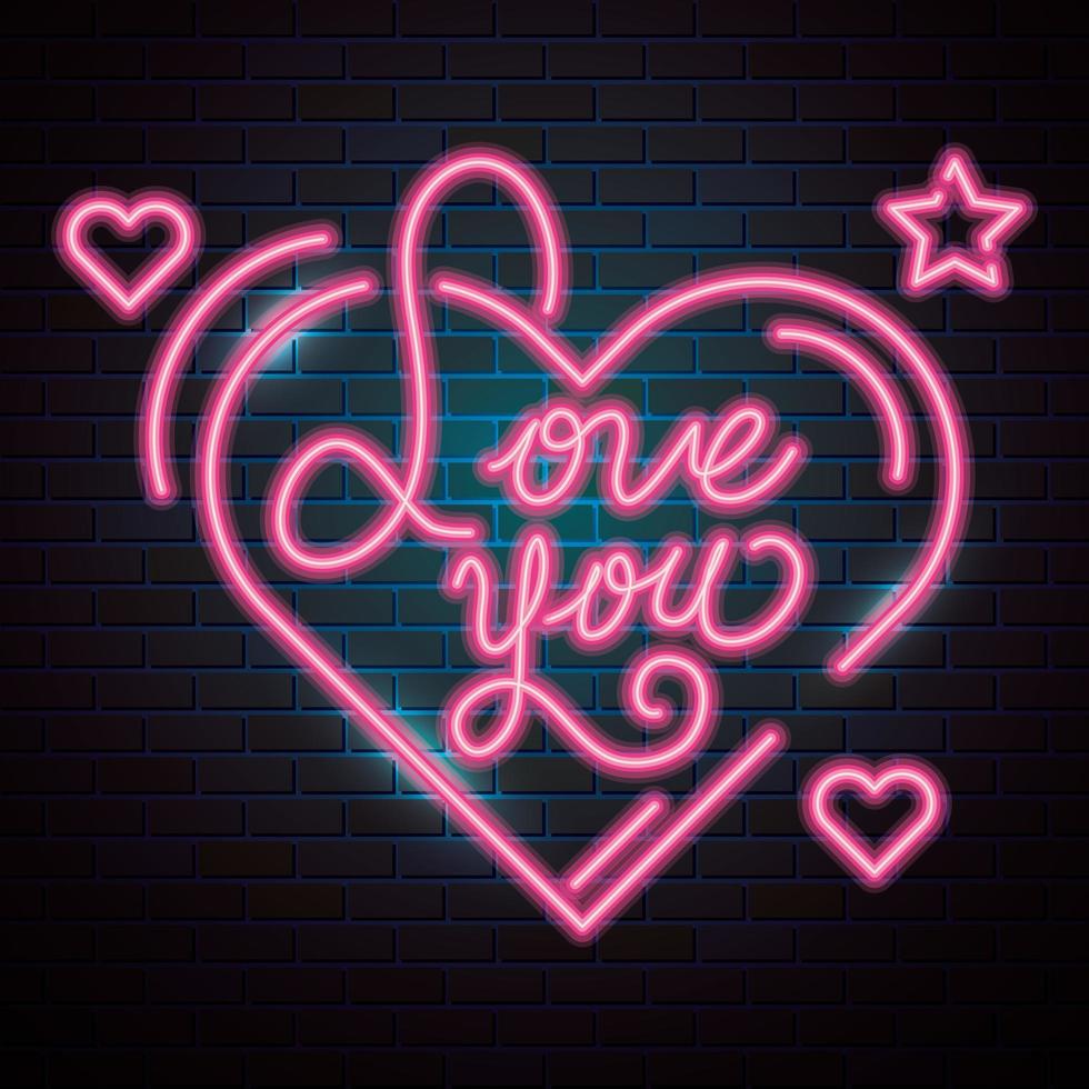 love you lettering of neon light vector