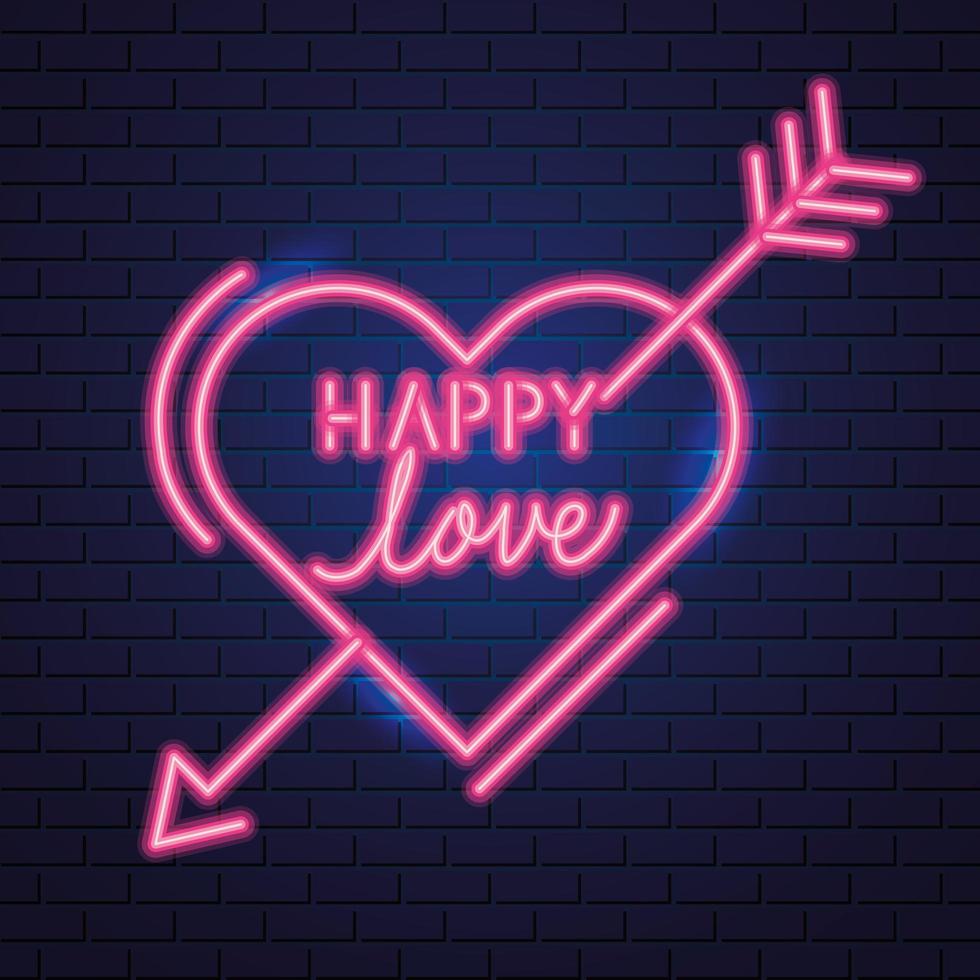 happy love lettering of neon light vector