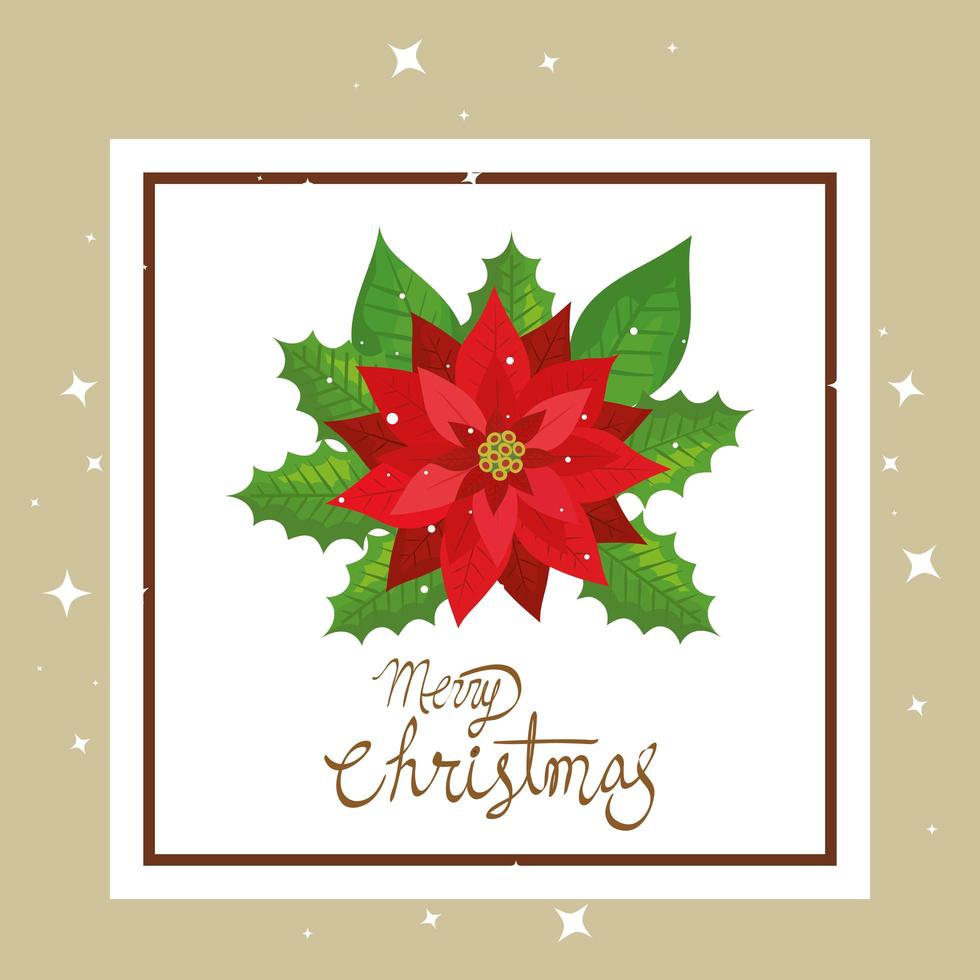 merry christmas card with flower in square frame vector