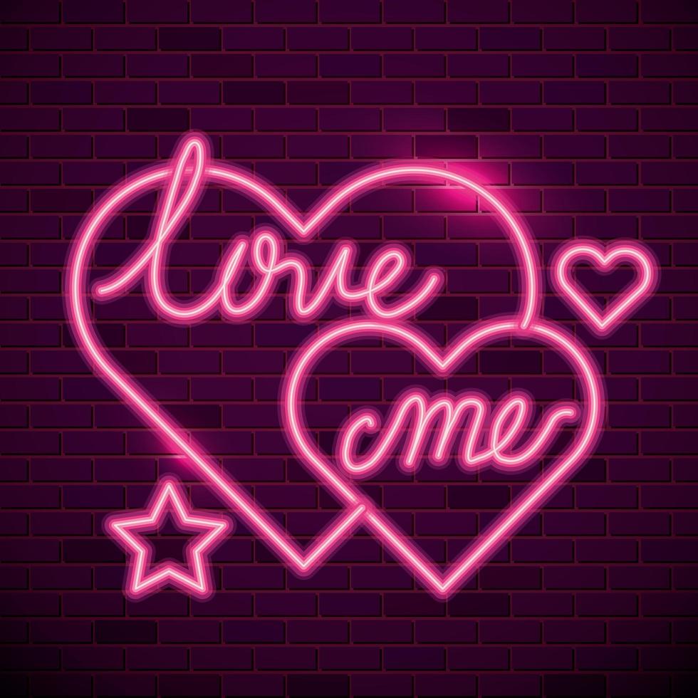 love me lettering of neon light vector